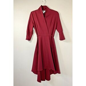 Vicky and Lucas Burgundy Wrap Dress Butterfly Sleeve Midi Skirt‎ Belted Pockets